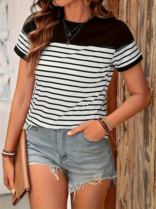 Damen T-Shirt Kurzarm Gestreift Modern Freizeit Look