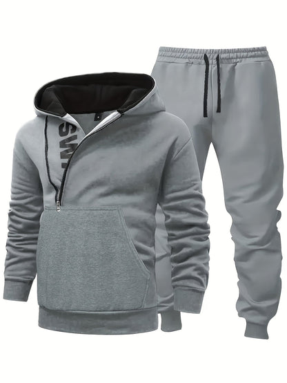 Herren Trainingsanzug mit Kapuzenpullover und Hose, Reißverschluss, Kordelzug, Langarm