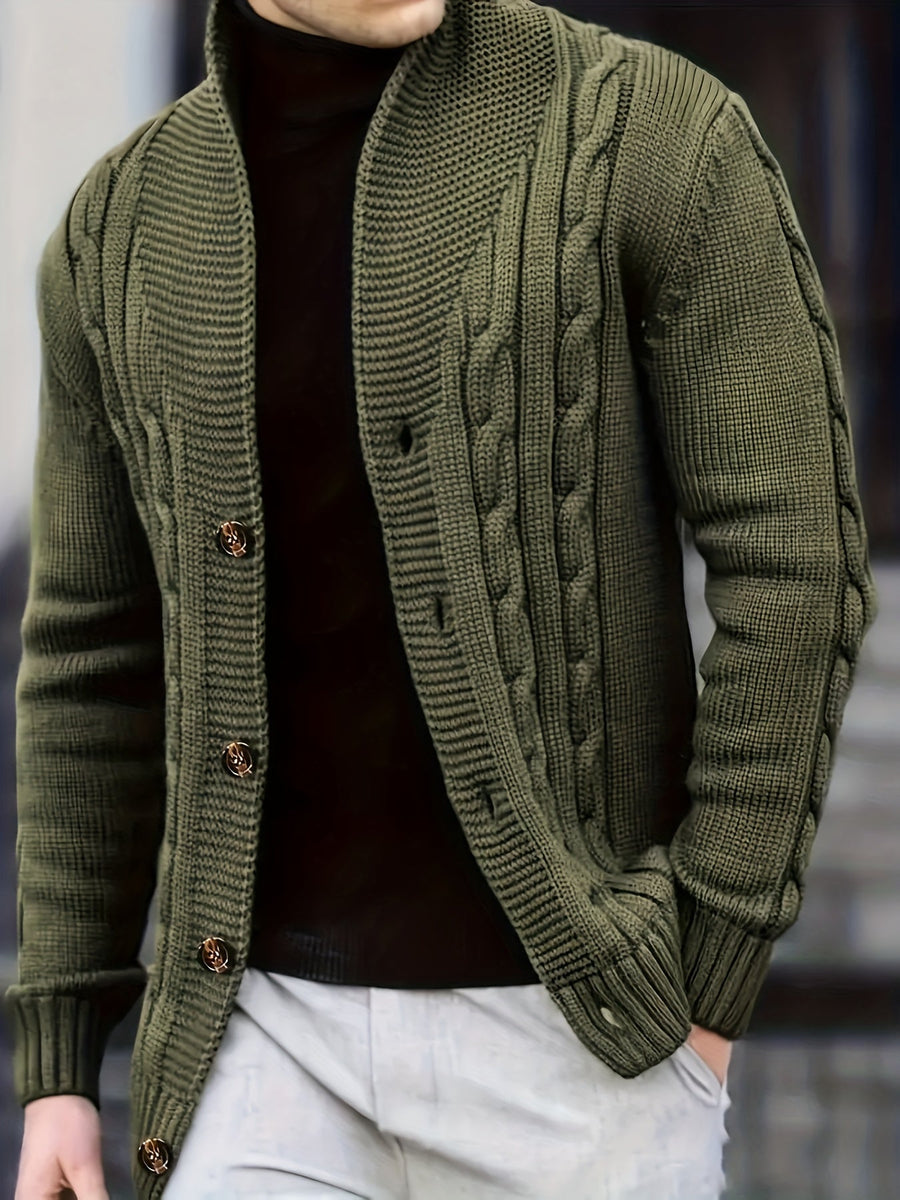Herren Strickjacke mit Schalkragen und Zopfmuster