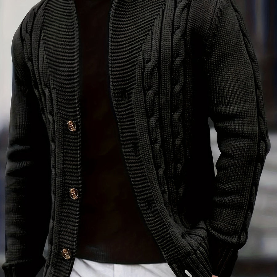 Herren Strickjacke mit Schalkragen und Zopfmuster