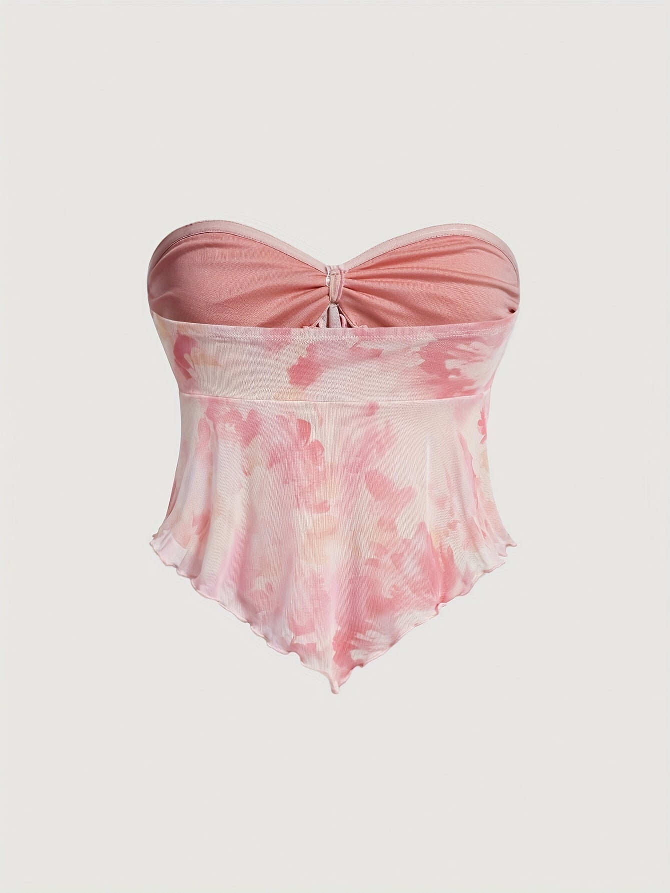 Damen Bandeau-Top mit Schleife und Wasserfarben-Design – Modisches Party- und Ausgeh-Oberteil