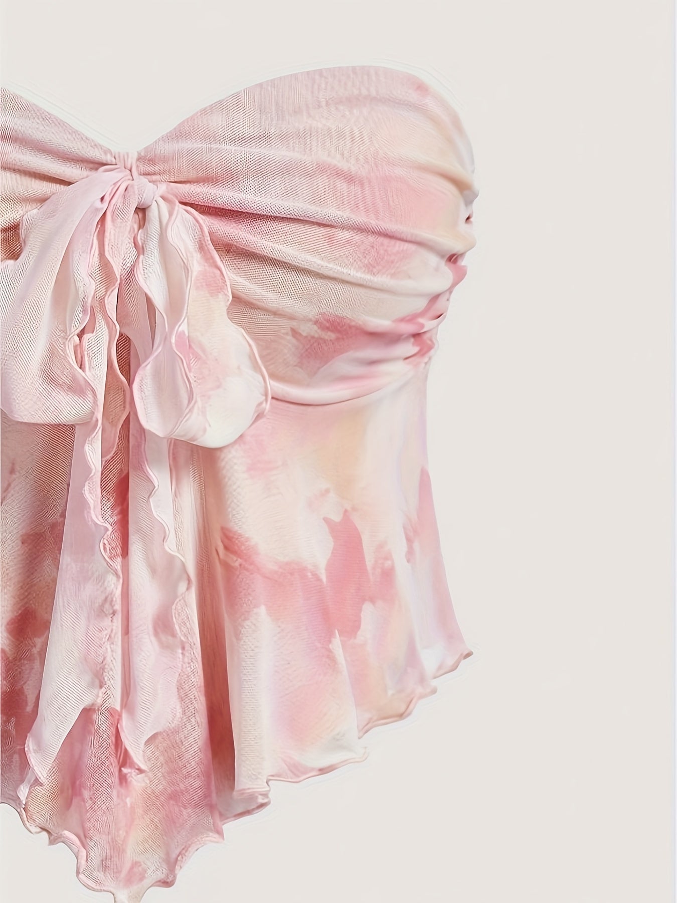 Damen Bandeau-Top mit Schleife und Wasserfarben-Design – Modisches Party- und Ausgeh-Oberteil