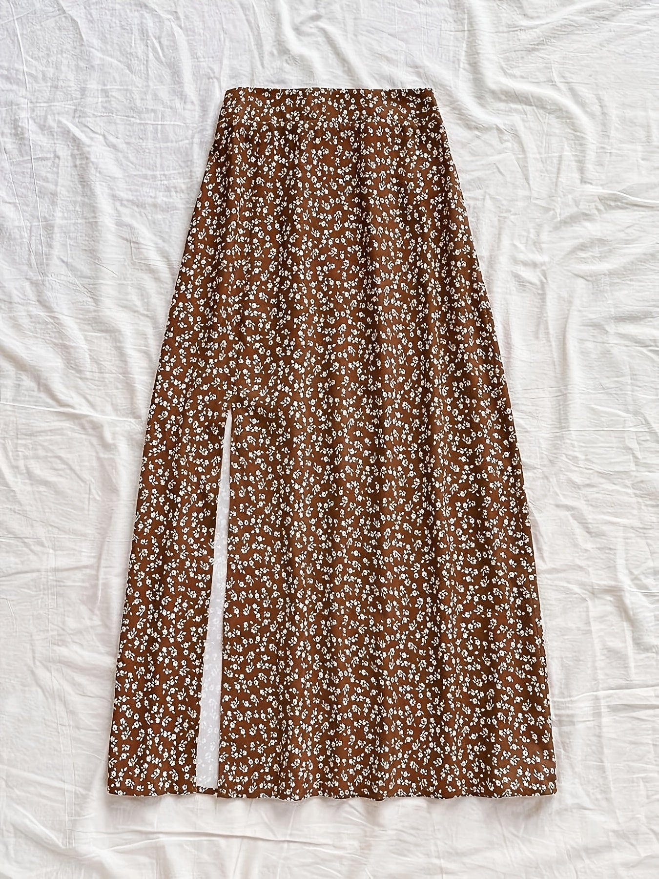 Damen Midi-Rock mit Blumenmuster und Schlitz – Eleganter Freizeitrock für Alltag & Ausgehen
