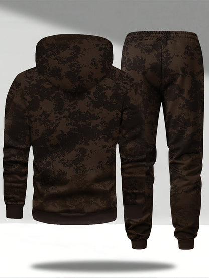 Herren Jogginganzug mit Kapuze, Camouflage-Muster, Schwarz