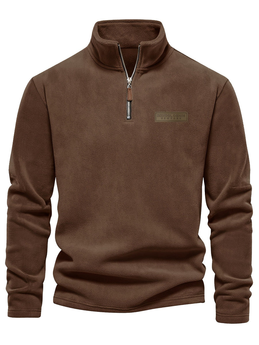 Heren trui met kwart rits – moderne casual stijl met opstaande kraag en subtiel logo