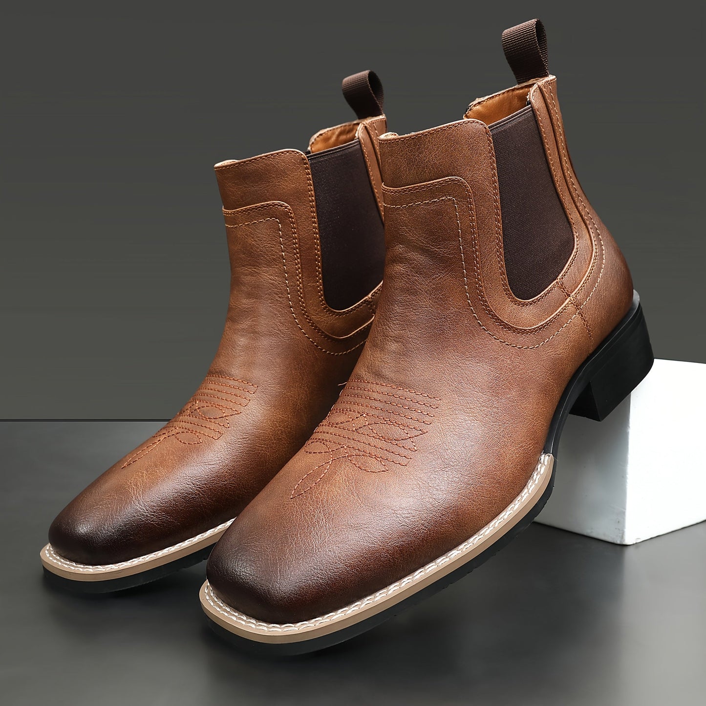 Herren Chelsea Stiefeletten Western-Stil Quadratische Zehenpartie