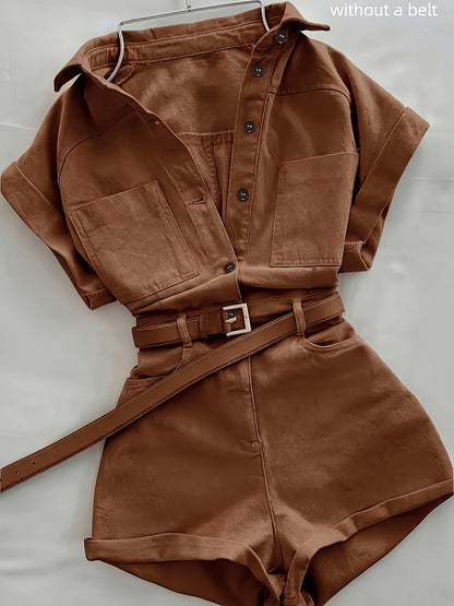Damen Utility-Style Overall mit Gürtel und Kurzarm – Modischer Einteiler für Alltag und Freizeit
