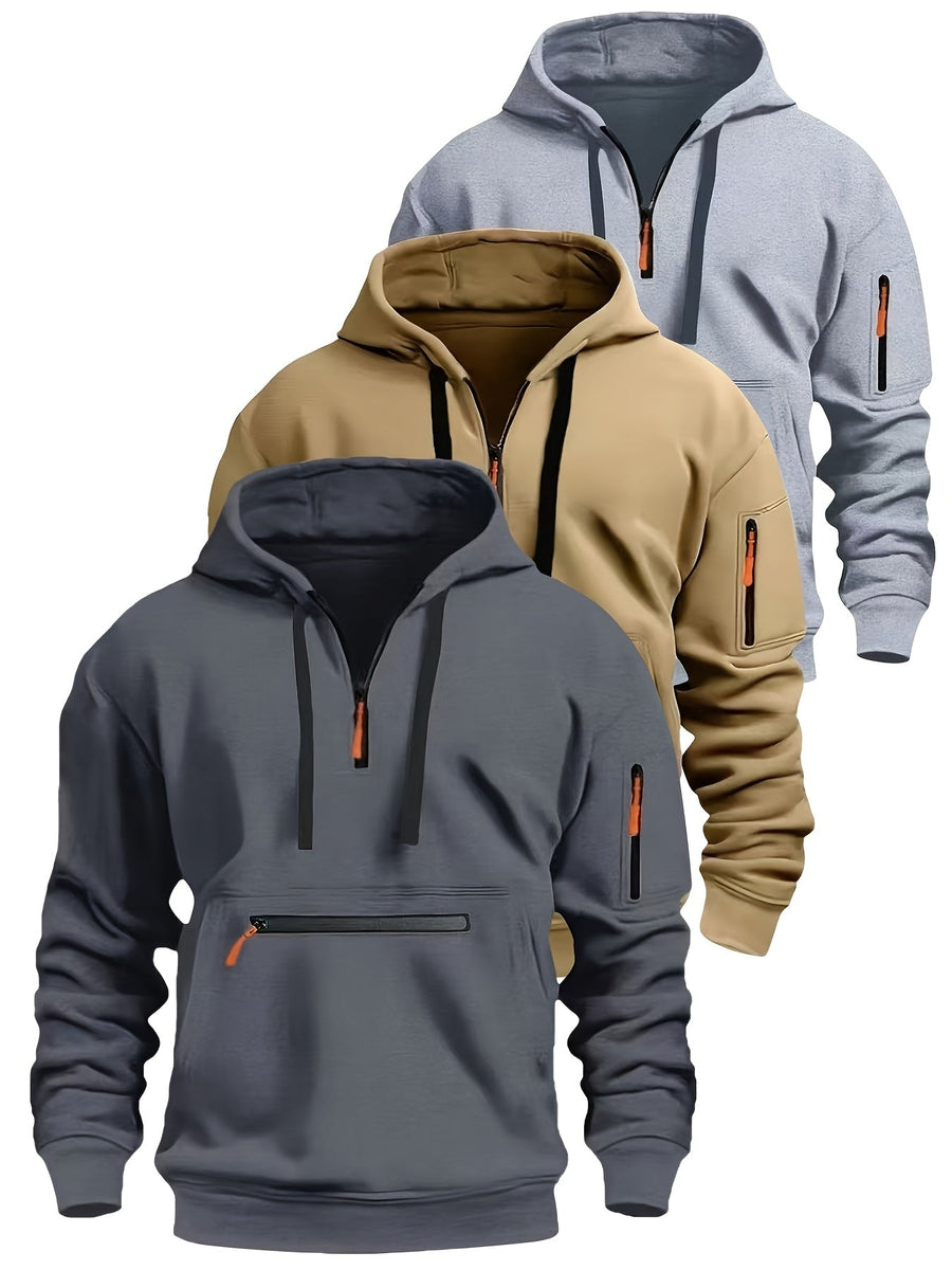 Herren Hoodie mit halbem Reißverschluss, Kapuze und Reißverschlusstaschen