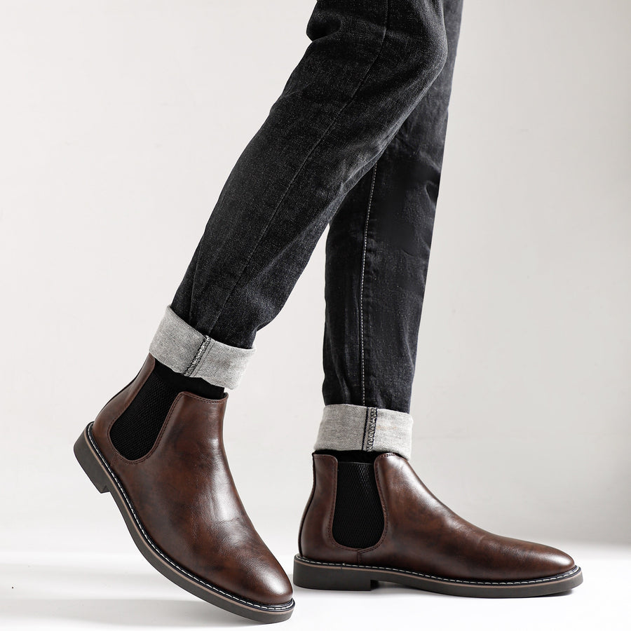 Herren Chelsea Boots Stiefeletten mit elastischem Einsatz und Zuglasche