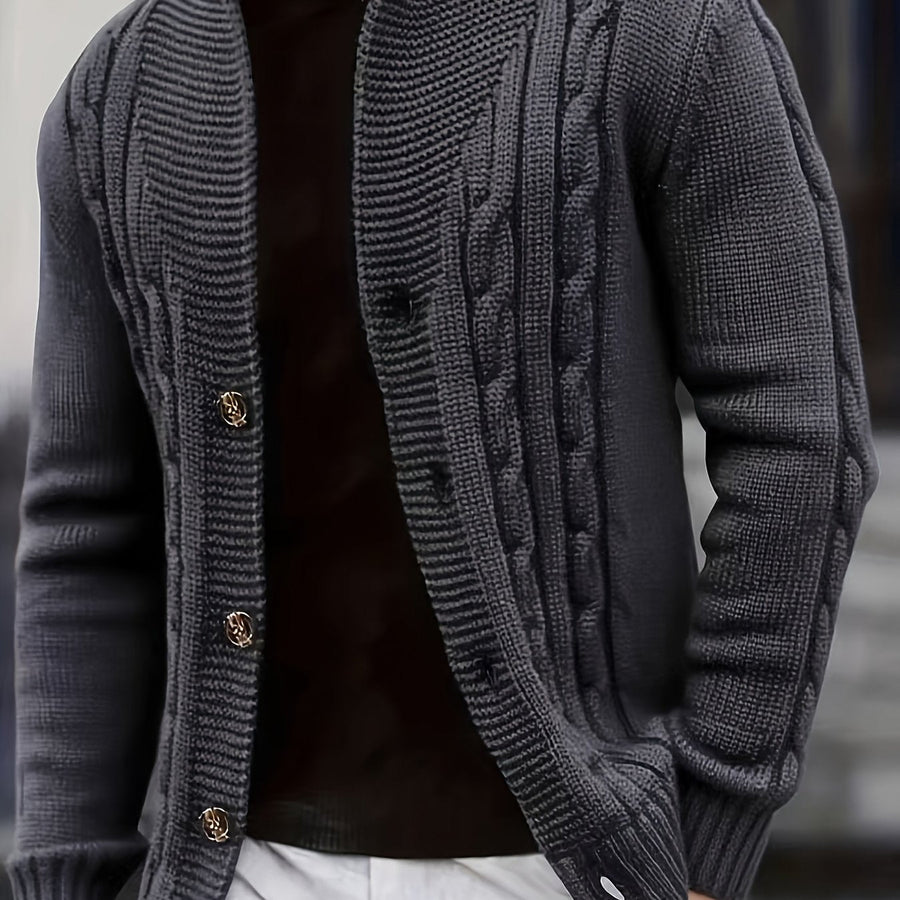 Herren Strickjacke mit Schalkragen und Zopfmuster