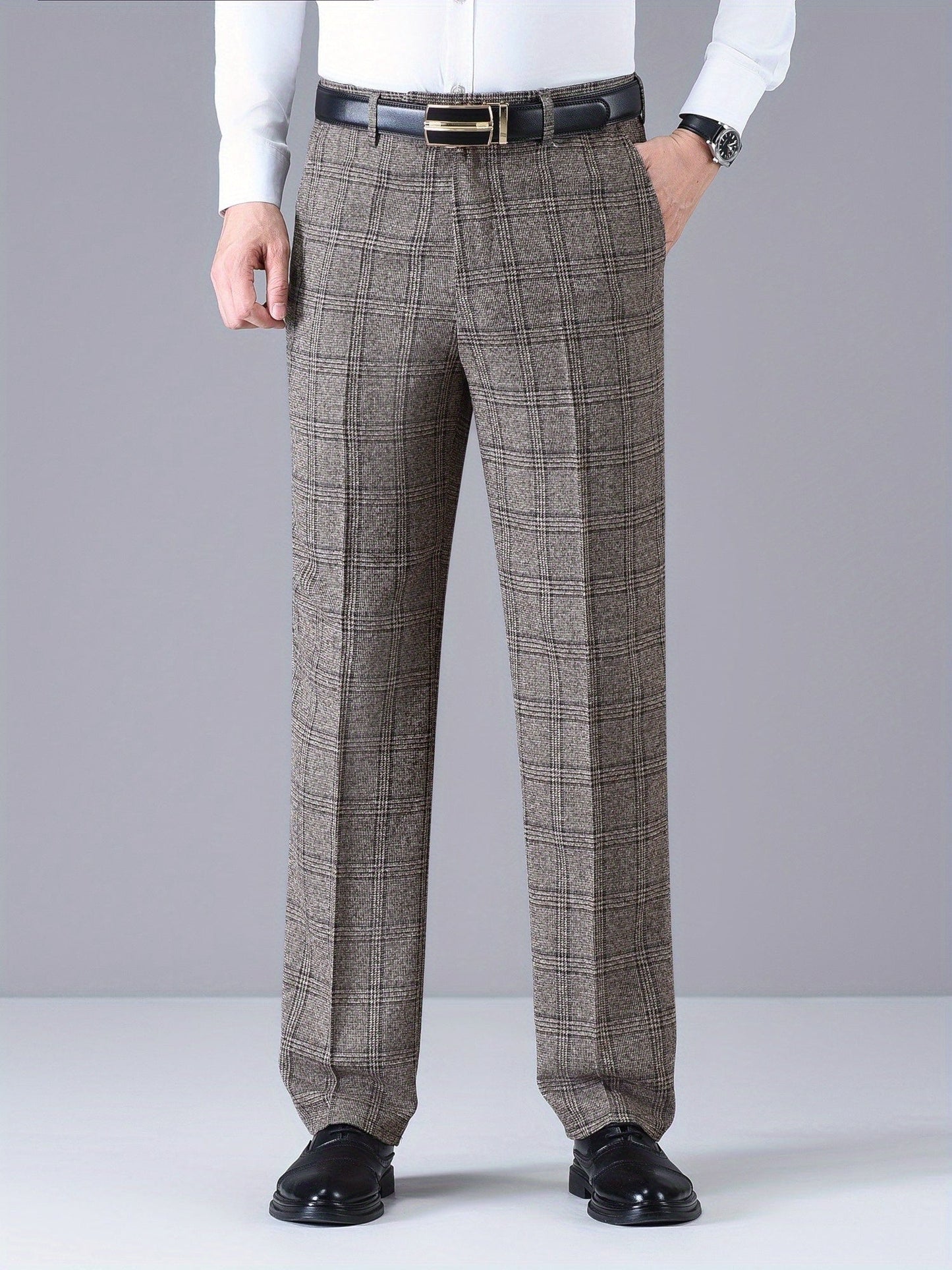 Herren Hose Kariert Gerades Bein Klassischer Schnitt Elegante Freizeithose