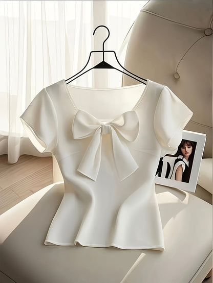 Damen Bluse mit Schleife und Kurzarm – Eleganter femininer Look für Büro und Freizeit