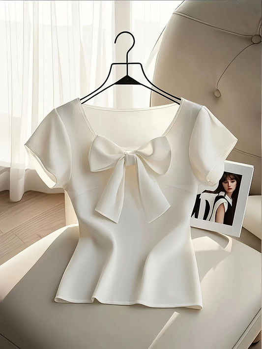 Damen Bluse mit Schleife und Kurzarm – Eleganter femininer Look für Büro und Freizeit