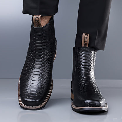 Herren Chelsea Boots mit Kroko-Muster, quadratischer Zehenkappe, Schwarz