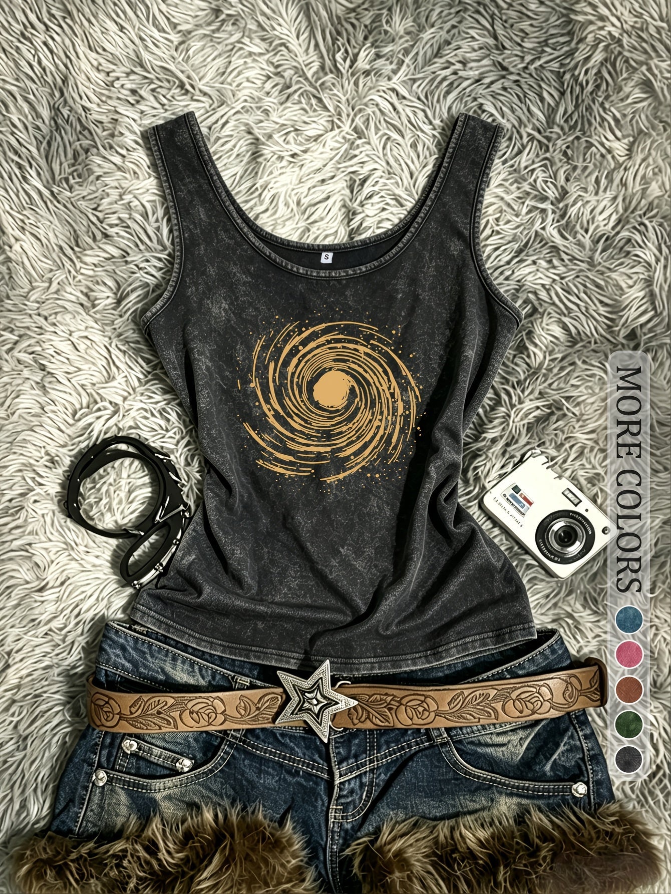 Damen Vintage Tanktop mit Spiral-Print – Retro Style für Festivals und Freizeit