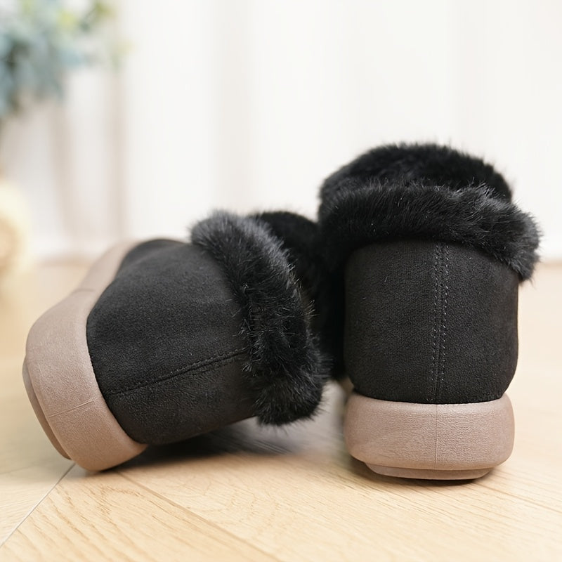 Damen Hausschuhe Rosa mit Kunstfellfutter & Schleife, Bequeme Winter Pantoffeln