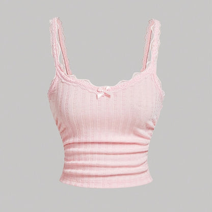 Damen Coquette Stil Spitzentop mit Schleife – Feminines Camisole für Freizeit und Loungewear