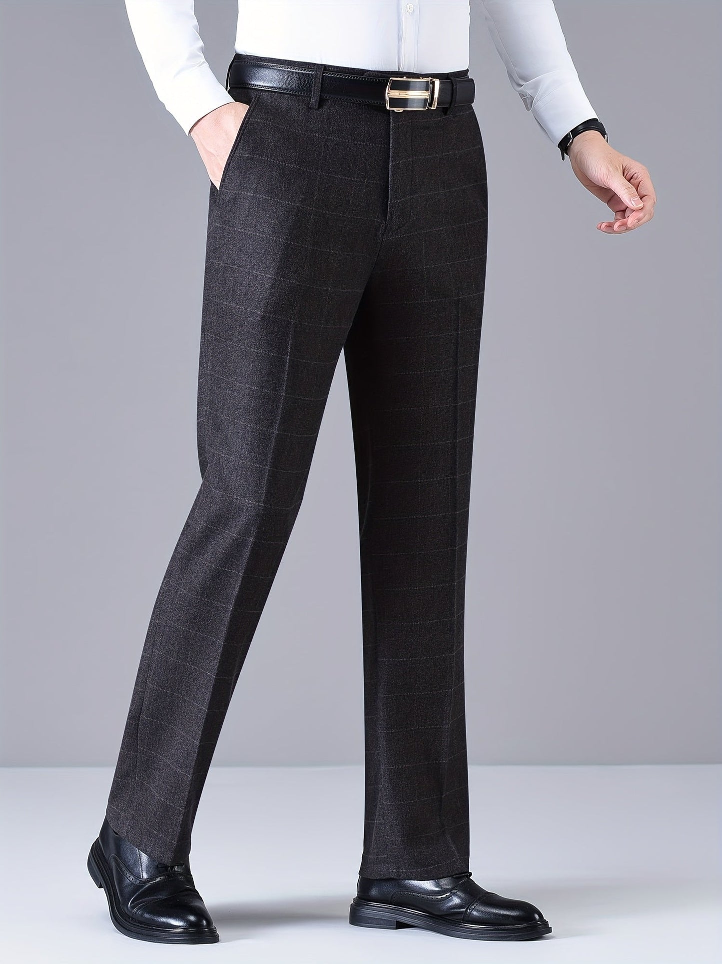Herren Hose Kariert Gerades Bein Klassischer Schnitt Elegante Freizeithose