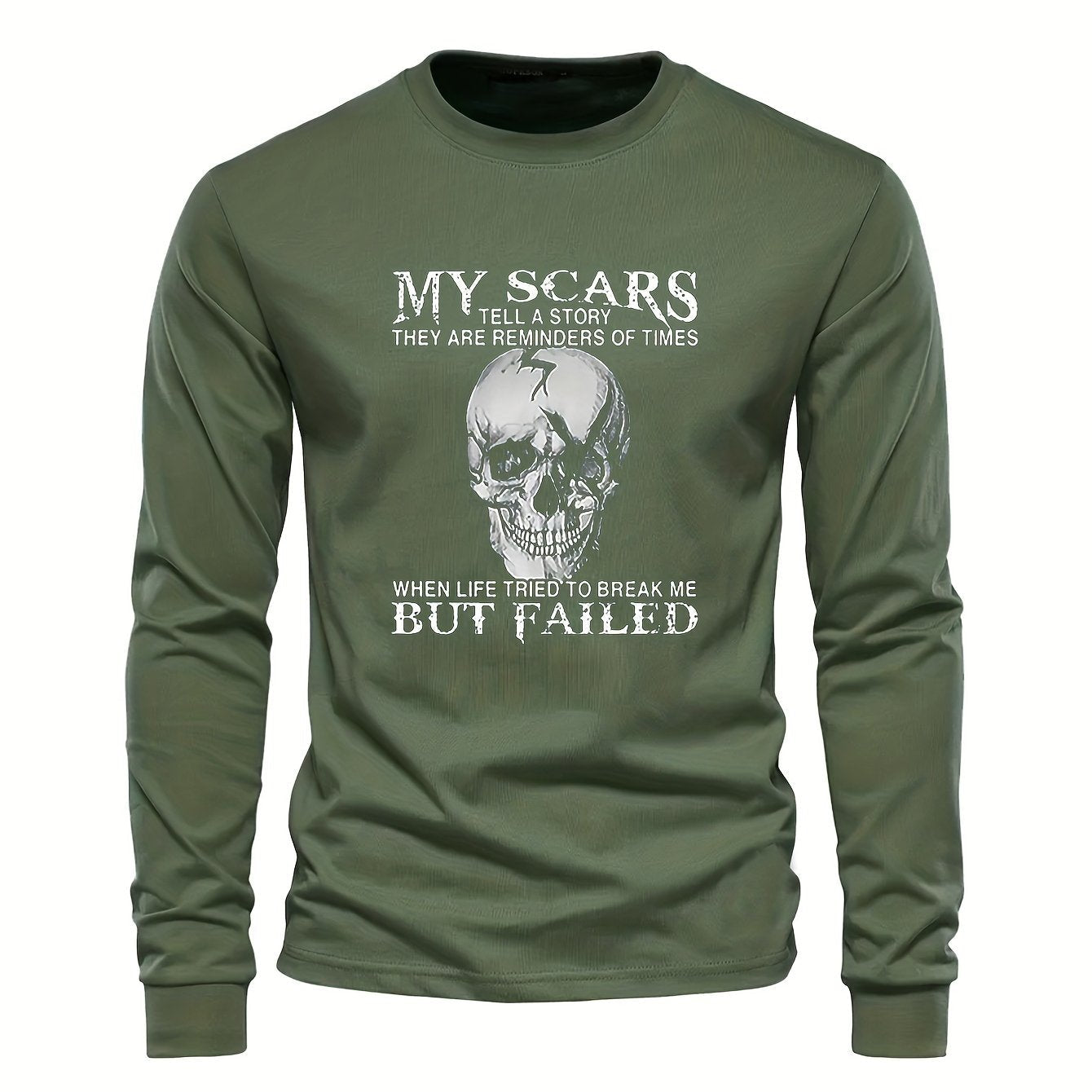 Herren Langarmshirt mit Totenkopf-Druck und Spruch – Rundhals