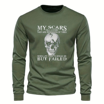Herren Langarmshirt mit Totenkopf-Druck und Spruch – Rundhals