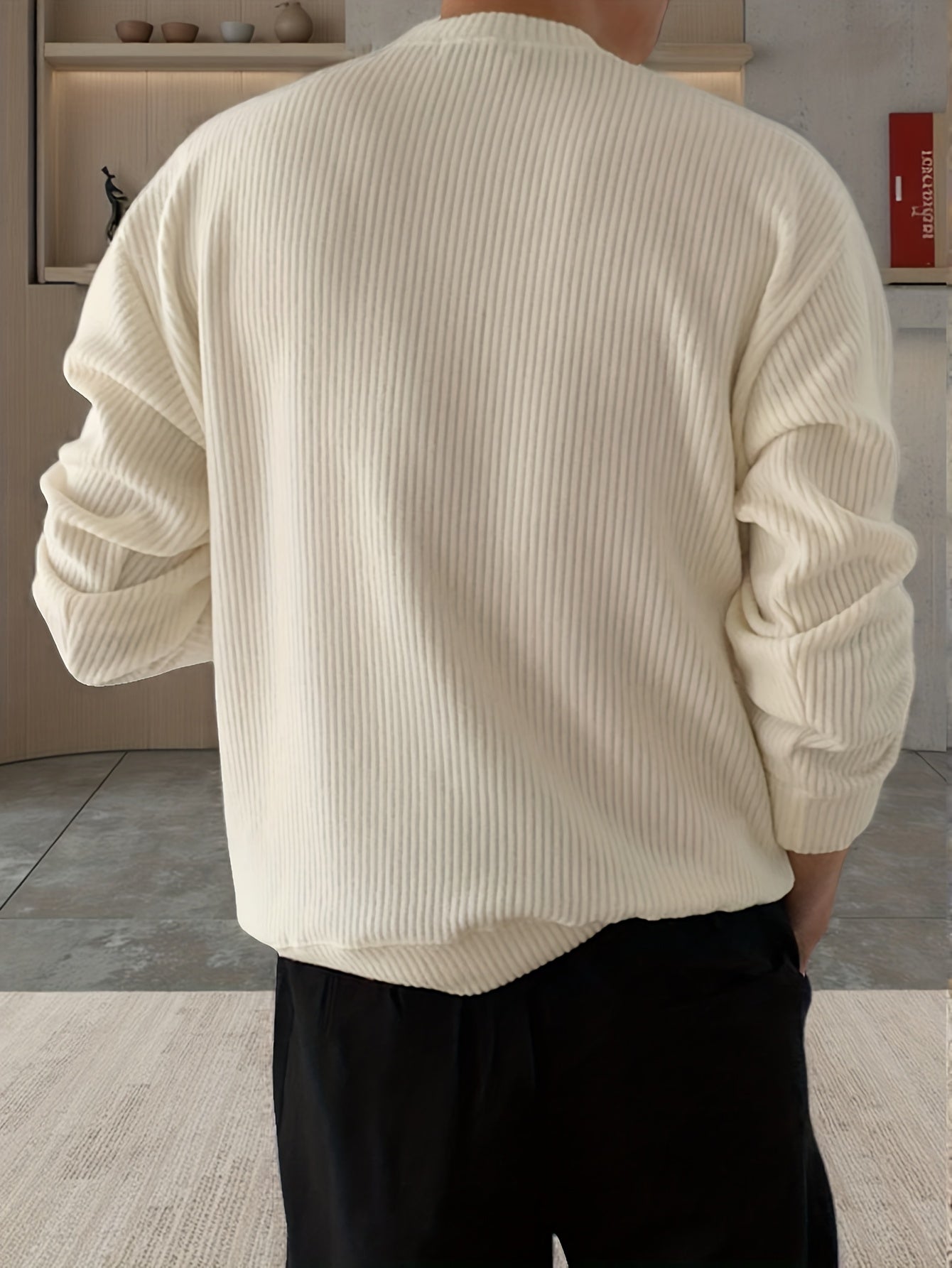Geripptes Herren Langarmshirt mit Rundhalsausschnitt in verschiedenen Farben