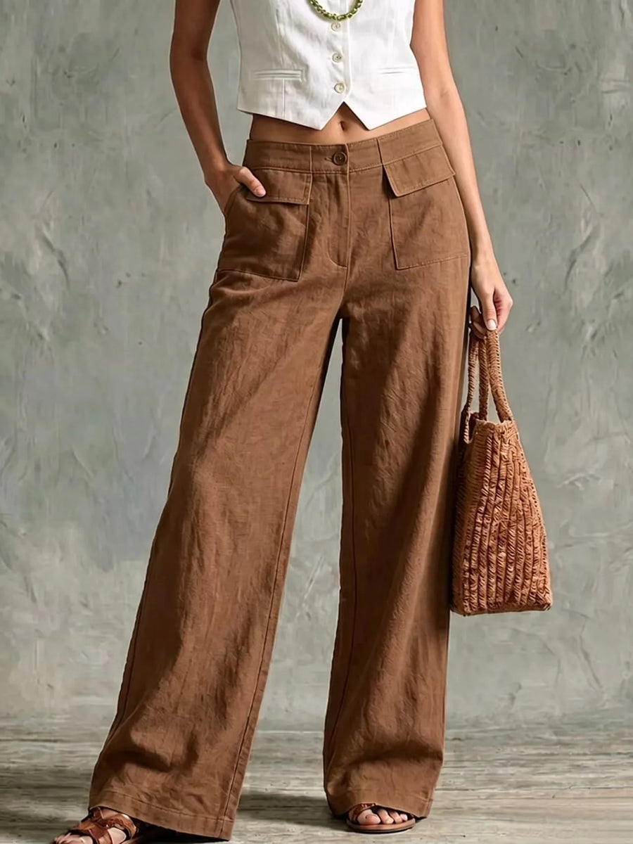 Damen Wide-Leg Hose mit Taschen Weites Bein