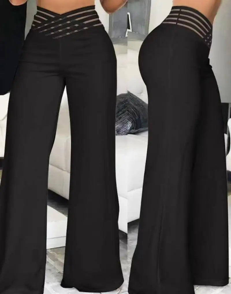 Damen Weite Hose High Waist Palazzo mit elastischem Bund