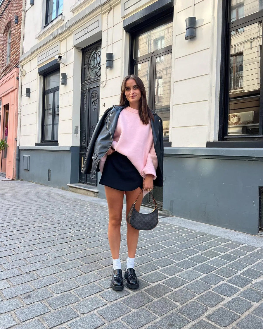 Roze oversized grofgebreide damestrui
