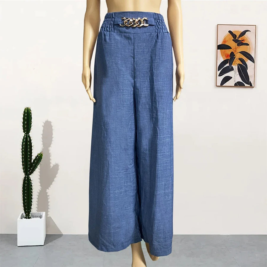 Damen Weite Hose High Waist Palazzo mit elastischem Bund
