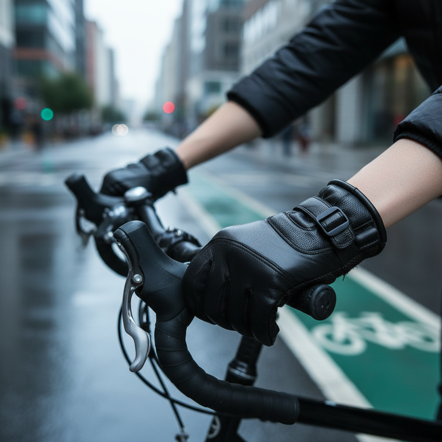 Schwarze Fahrradhandschuhe mit Schnallenverschluss