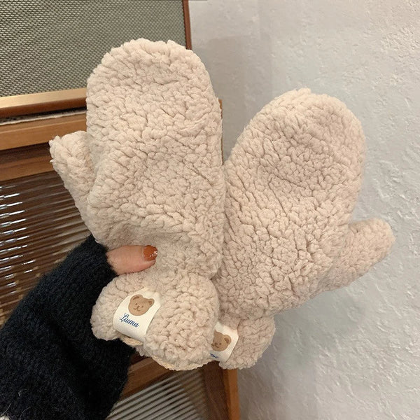 Weiche Fleece-Fäustlinge mit Bärenmotiv für Damen