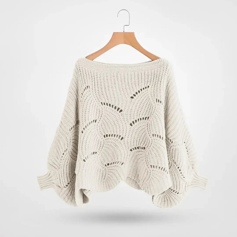 Damen Strickpullover mit Fledermausärmeln und Lochmuster