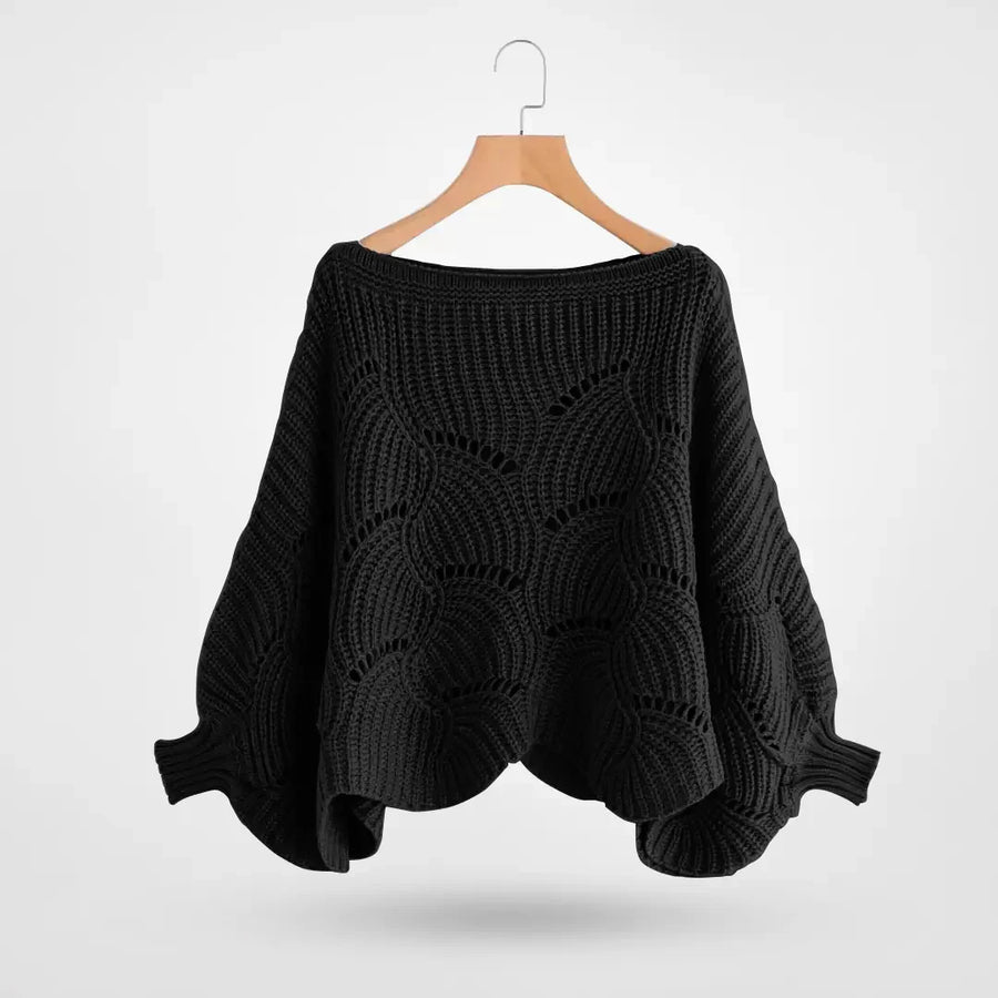 Damen Strickpullover mit Fledermausärmeln und Lochmuster