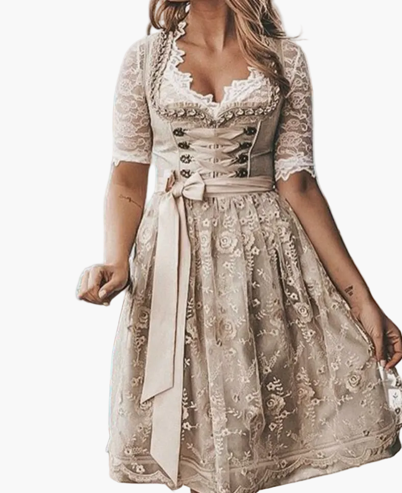 Damen Dirndlkleid mit Schnürmieder und Spitzenbluse – Traditionelle Trachtenmode für Oktoberfest & Volksfeste