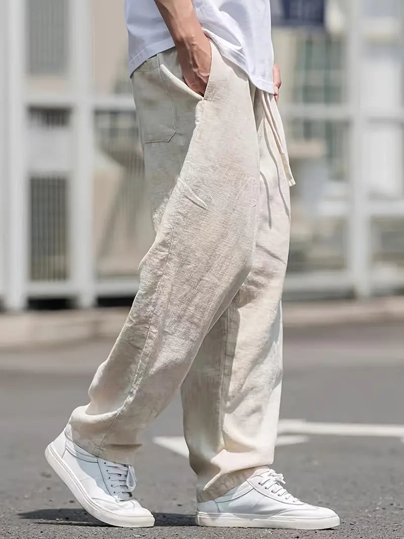 Herren Baggy Freizeithose – Lässige Veganes Leinenhose im Oversize-Stil für Alltag & Urlaub
