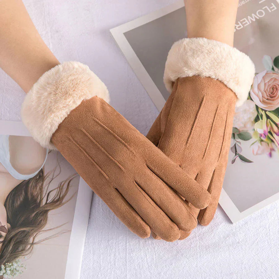 Winter Handschuhe aus weichem Material mit Plüschmanschette Braun
