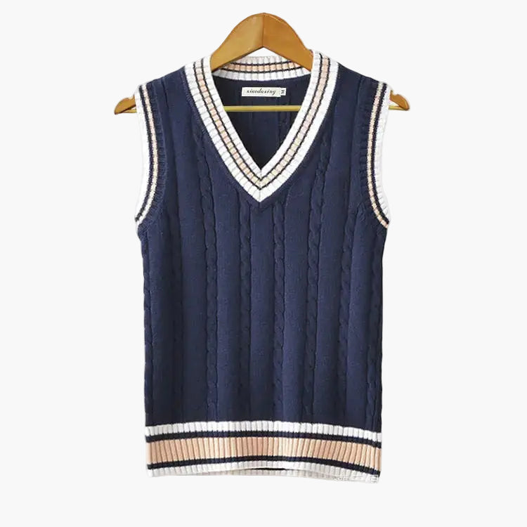 Herren ärmelloser Strickpullover im Old Money Stil – Eleganter V-Ausschnitt, Vintage Look, Perfekt für Freizeit und Business