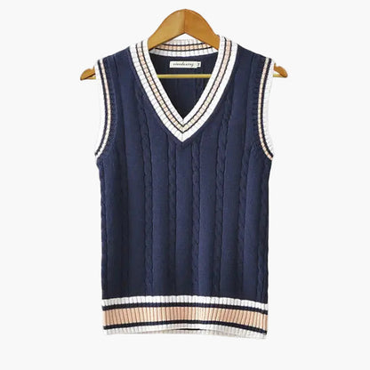 Herren ärmelloser Strickpullover im Old Money Stil – Eleganter V-Ausschnitt, Vintage Look, Perfekt für Freizeit und Business