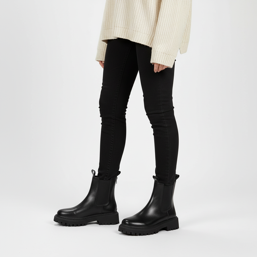 Damen Chelsea Boots Schwarz mit Chunky Sohle