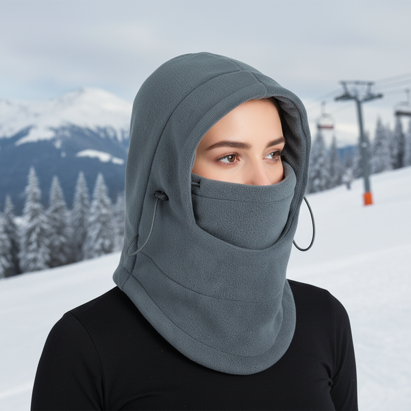 Uniseks winterbalaclava met capuchon en gezichtsmasker, in fleecestijl