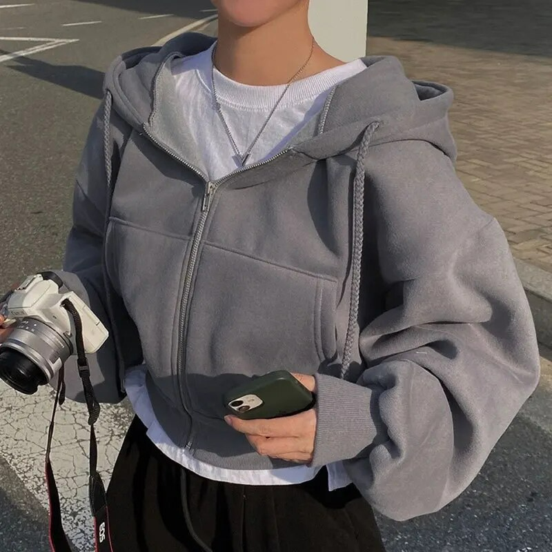 Dames cropped hoodie met ritssluiting, oversized hoodie