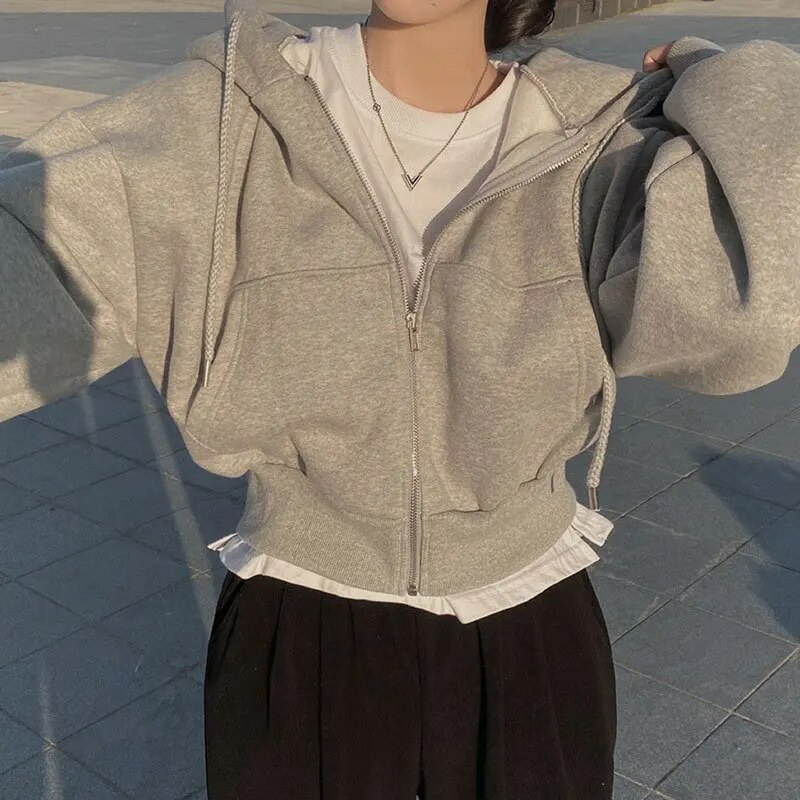 Dames cropped hoodie met ritssluiting, oversized hoodie