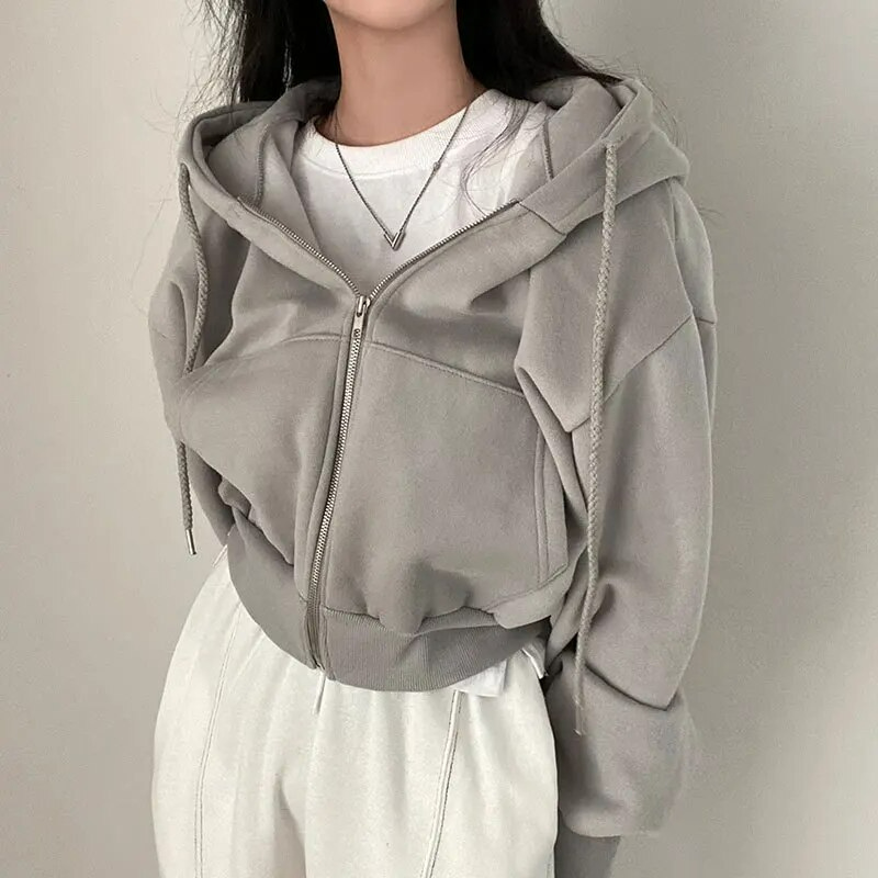 Dames cropped hoodie met ritssluiting, oversized hoodie
