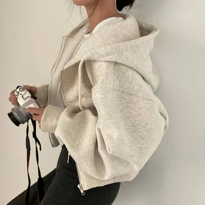 Dames cropped hoodie met ritssluiting, oversized hoodie