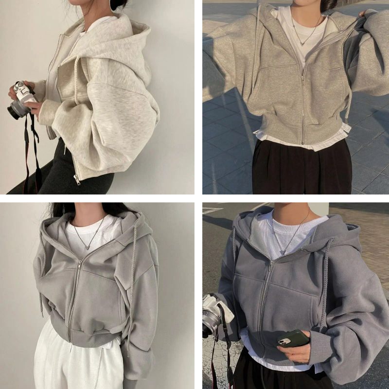 Dames cropped hoodie met ritssluiting, oversized hoodie