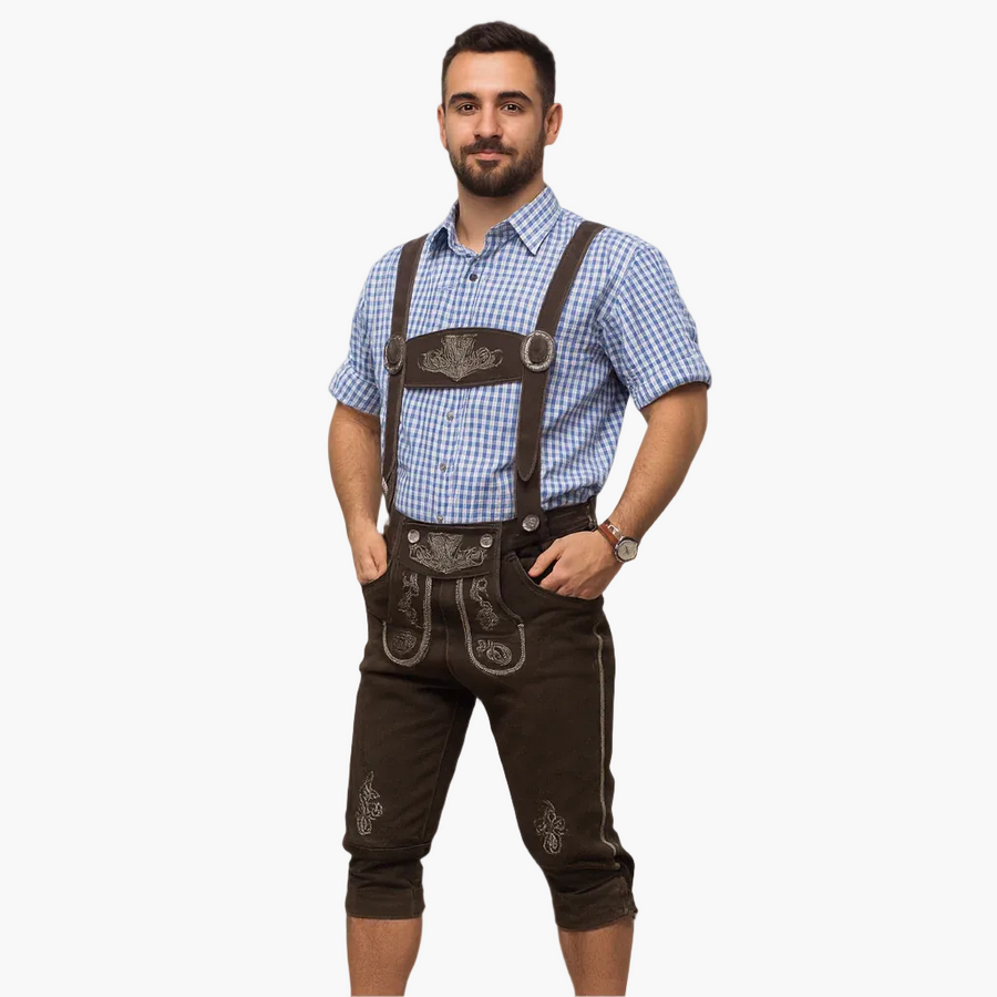 Herren Trachten Kniebund-Veganem Lederhose mit Hosenträgern – Traditioneller Oktoberfest-Look