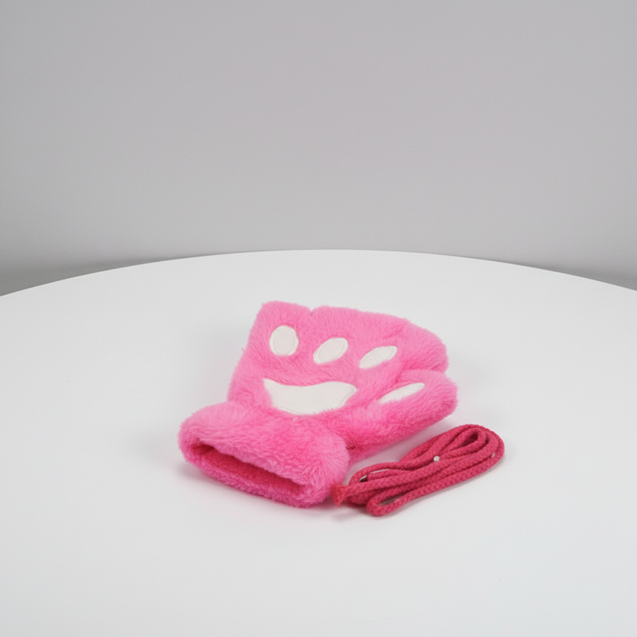 Unisex Flauschige Pfoten-Fäustlinge Fingerlos mit Verbindungsschnur
