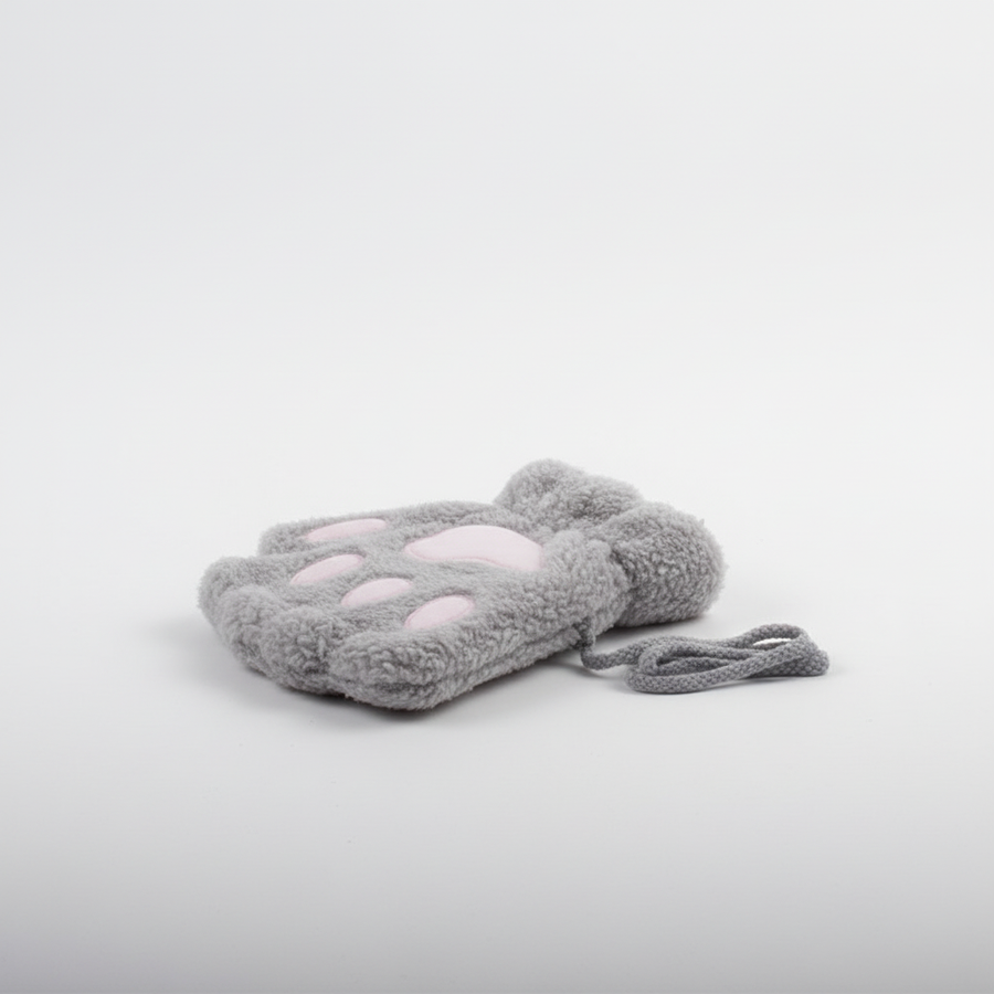 Unisex Flauschige Pfoten-Fäustlinge Fingerlos mit Verbindungsschnur
