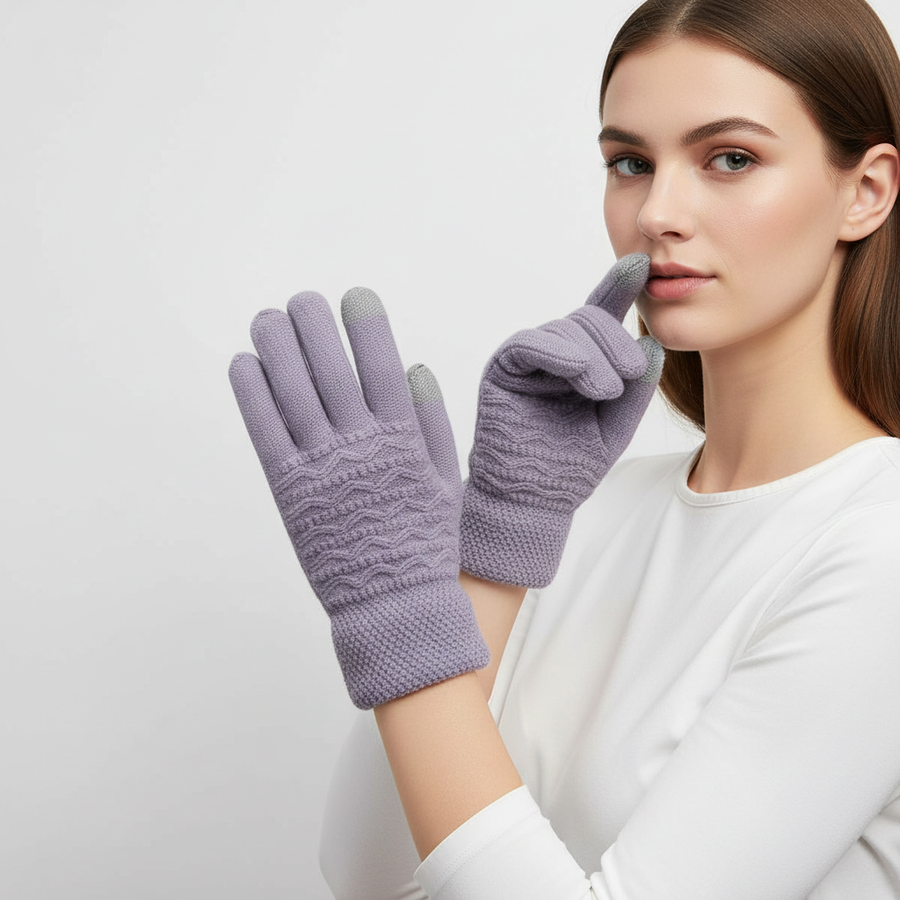 Damen Winter Handschuhe mit Strickmuster & Touchscreen-Funktion, warm gefüttert