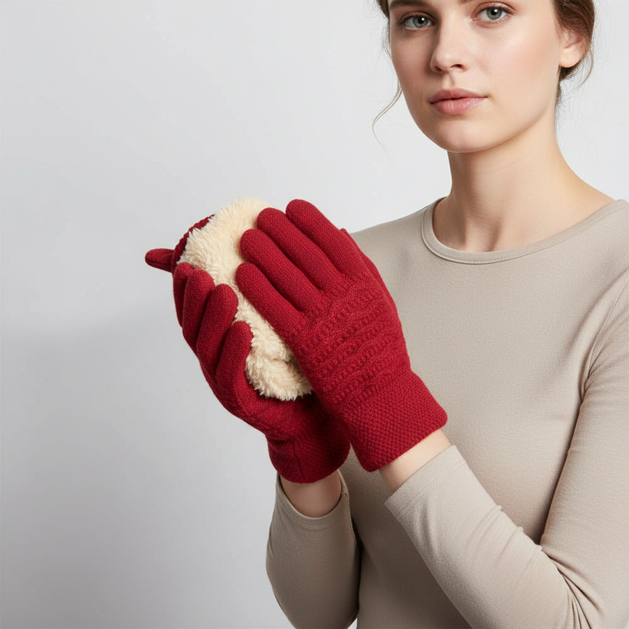 Damen Winter Handschuhe mit Strickmuster & Touchscreen-Funktion, warm gefüttert